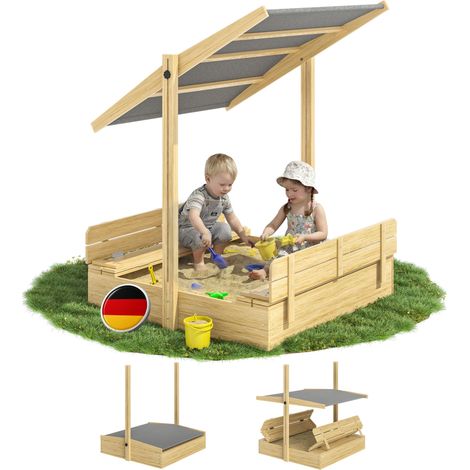 Spielwerk® Bac à sable en bois d'épicéa avec toit réglable de protection UV jeu pour enfants extérieur jardin   Toni (de) (1/5)