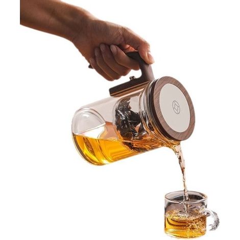 Théière en verre de 720 ml avec séparateur d'eau et poignée en bois