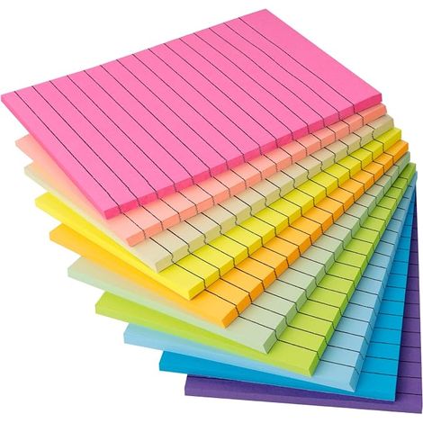 500 feuilles de notes collantes à règle 10 couleurs, 100 x 150 mm notes collantes 10 bandes, 50 feuilles/pad collantes, feuille autocollante adaptée au bureau, à la maison, à l'école (1/5)