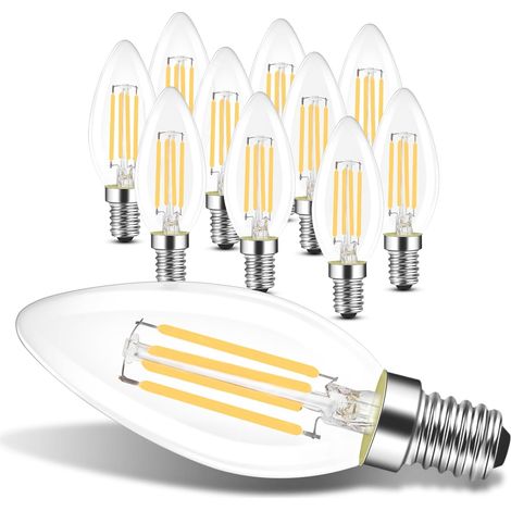 GBLY 10er pack LED E14 Glühbirne Leuchtmittel: Warmweiß Lampe kerze 4W 2700K Filament Birne Retro Edison C35 Glühlampe Vintage Light Bulb Glas Energiesparlampe - Nicht Dimmbar