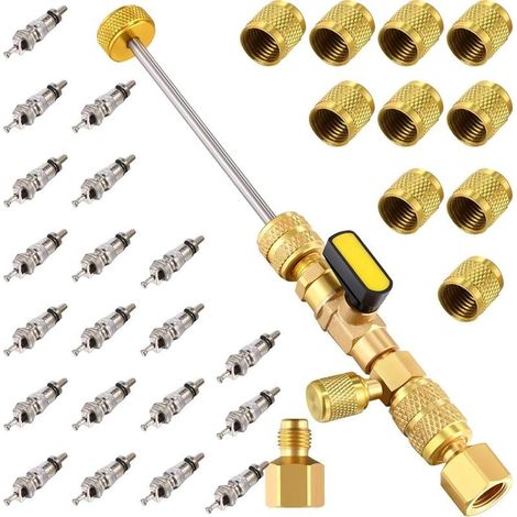 Werkzeug zum Ausbau von Verdampferspulen für Klimaanlagen, kompatibel mit zwei 1/4"- und 5/16"-Anschlüssen, Messingadapter R410 R32, 20 Verdampferspulen und 10 Messingmuttern, Ausbau- und Einbausatz f (1/5)