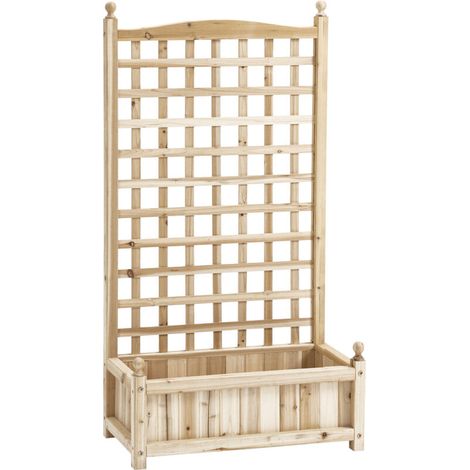 Jardinière en bois avec treillis pour plantes grimpantes, 64 x 28 x 120 cm, idéale pour le jardin et la terrasse.