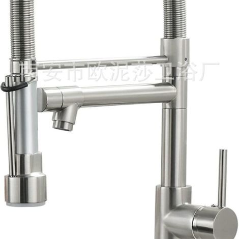 Cross-border exclusive spring-loaded kitchen faucet for hot and cold water, kitchen sink, dishwashing basin, and vegetable washing basin - rotating dual-function faucet with zinc-plated copper brushed