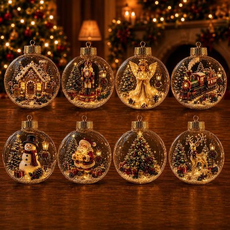 8 Boules de Noël LED Lumineuses, Ornements à Suspendre avec Lumière Chaude, Décoration Sapin et FêteE (1/5)