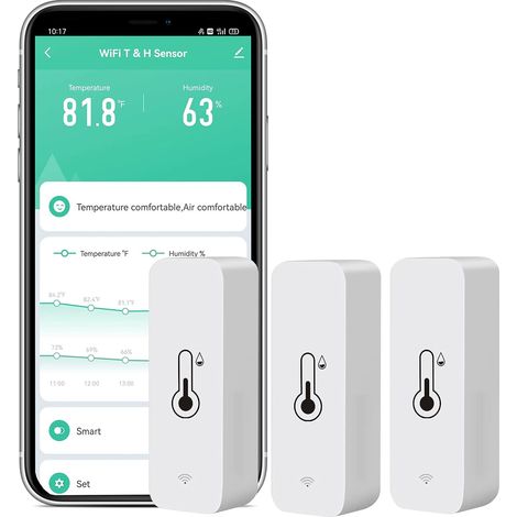 Lot de 3 Capteur,Température,Humidité,Wi-Fi 2,4 GHz,Application Tuya Smart,Alexa,Google Home,Intérieur,Serre,Cave (1/5)