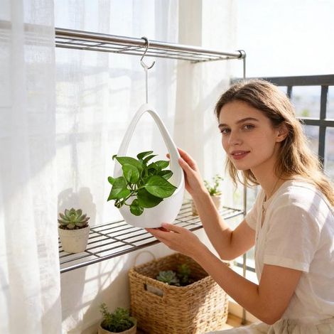 Hängender Blumentopf Pflanzgefäß Dekoration Für drinnen und draußen Feuchtigkeitsbeständig 30 x 19 x 30 cm Einzeln (1/5)