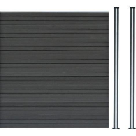 Composite Fence Panel & 2 Aluminium Posts 6ft Board Grey Double
