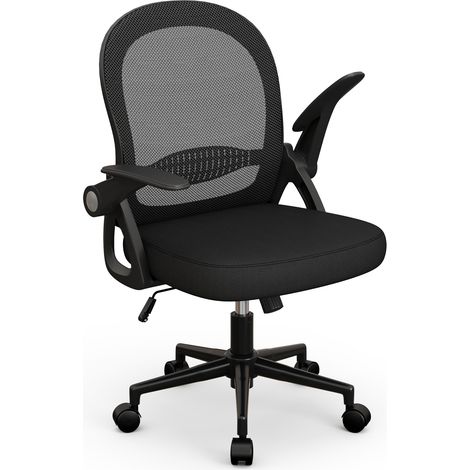 Sedia da ufficio – Sedia da ufficio con braccioli ribaltabili – Ergonomica – Rotelle girevoli a 360° – Regolabile in altezza di 10 cm – Rivestimento in rete traspirante – Nero (1/5)