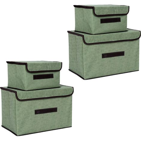 4-teiliges Aufbewahrungsbox-Set aus Vliesstoff, staubdicht, faltbar, zwei große und zwei kleine Boxen, für Zuhause, Hellgrün (1/5)