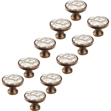 Lot de 10 boutons de meuble vintage en céramique - 32 mm - Pour armoires, tiroirs et cuisine (1/5)