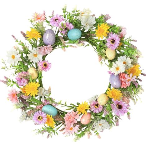 Guirlande De Porte De Pâques - 50 Cm - Œufs De Printemps Et Baies Avec Feuillage - Décoration Intérieure Et Extérieure - 1 Pièce (1/5)