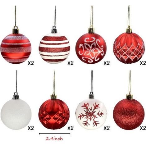 Boules de Noël Rouge et Blanc, 16pcs Boule D'Arbre de Noël 6cm Decoration Pour Sapin de Noël (1/4)