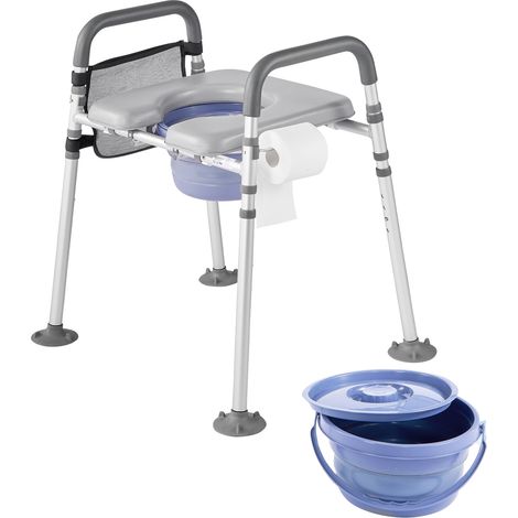 Mophorn Silla con inodoro 4 en 1 con capacidad de 226 kg, inodoro portátil con asiento elevado, asiento y reposabrazos acolchados, cubo extraíble de 5 l, altura y ancho ajustables