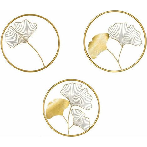 royaluxe- 3 pièces décoration Murale en métal Rond Feuille de Ginkgo décoration Murale Pendentif Fond doré pour décor de Salle de Bain, décor de Chambre à Coucher, décoration Murale (1/5)