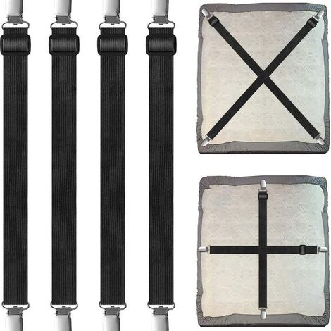 4Pcs (30cm à 120cm) Tendeur Drap Housse Lit Drap Réglable,Tendeurs de Maintien,Convient à Tous Lits et Matelas,Noir