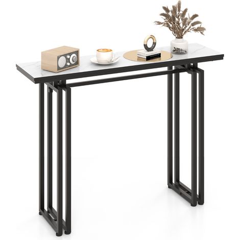 Consolle 110cm con piano in finto marmo e struttura in metallo per impieghi gravosi, Tavolino lungo per divano Nero (1/4)