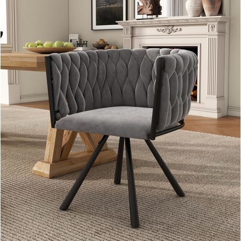 Chaise de salle à manger pivotante en velours gris, lot de 6, avec piètement métal HAVRYA (1/5)