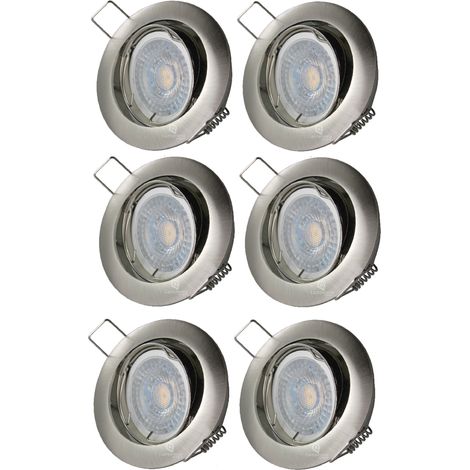 Lot de 6 Spot led orientable alu brossé 230v 7w 38° blanc chaud (1/6)