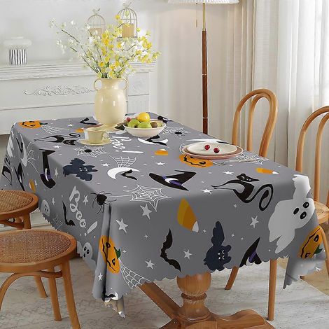 Nappe imprimée toile d'araignée pour décoration de fête d'Halloween, idéale pour le salon, la salle à manger ou la table basse. 5 pièces, 150 x 180 cm. Imperméable et résistante à l'huile. (1/5)