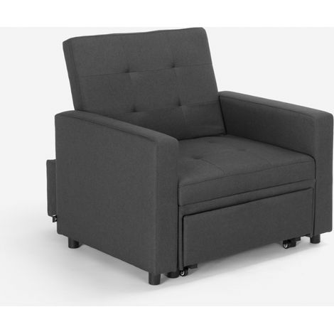 Poltrona letto singolo con braccioli design moderno salvaspazio Brooke - Grigio