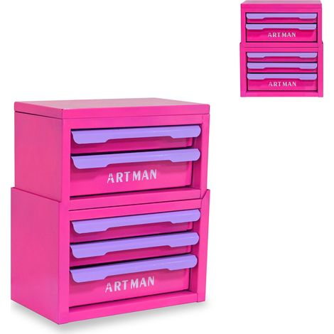 Organisateur de bureau en acier 5 tiroirs, rangement multifonction pour cosmétiques et accessoires, couleur rose lilas (1/5)