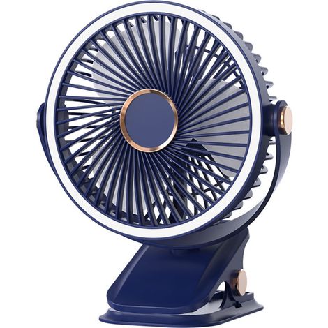 Ventilateur portable rechargeable réglable à 720° avec lumière LED, petit ventilateur personnel USB alimenté par batterie, bleu (1/5)