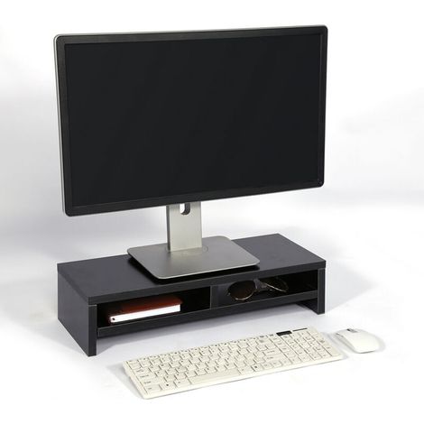 Jeffergarden Support pour écran de bureau, support pour ordinateur portable, support pour téléviseur LCD, étagère surélevée, plateforme pour bureau, noir