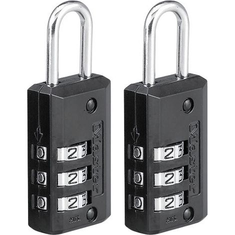 Master Lock 646EURT Pack de 2 Cadenas à Combinaison avec Corp en Zinc, Noir, 6,3 x 2 x 1 cm (1/4)