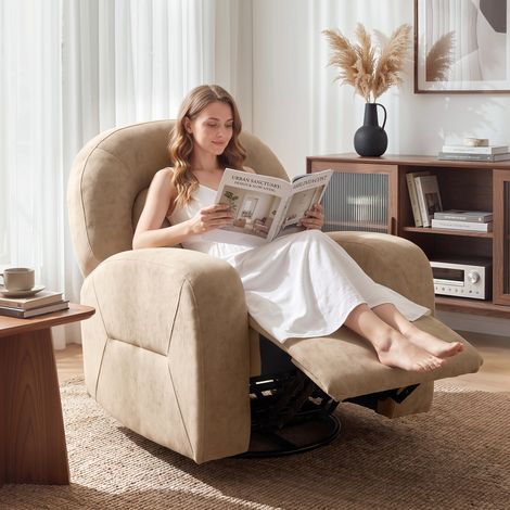 Fauteuil inclinable. Fauteuil pivotant à 360° avec fonction bascule et inclinaison. Revêtement en velours ultra-doux. Chaise longue avec assise large. Kaki