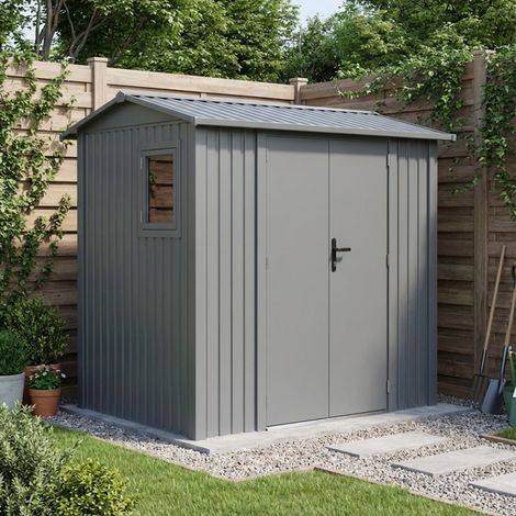 Abri de jardin acier galvanisé 4,08m2 gris avec kit ancrage (1/5)