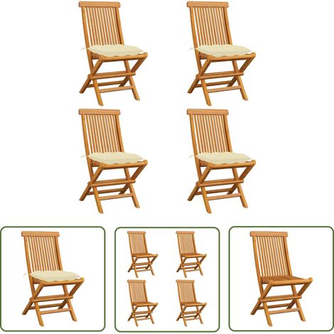 The Living Store Chaises de jardin et coussins blanc crème lot de 4 Teck massif - Chaise De Jardin Pliable - Chaise De Jardin En Bois - Mobilier De Jardin - Terrasse - Décoration Extérieure (1/5)