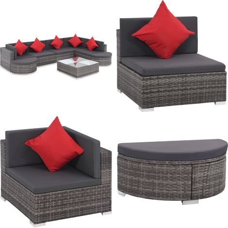 Set Divani da Giardino 8 pz con Cuscini in Polyrattan Grigio - Divano in rattan - Divano da patio