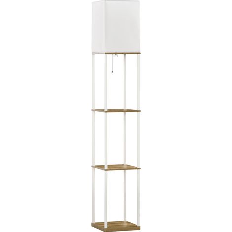 Standleuchte, Deckenfluter, mit Regalen, Metallrahmen, Stoffschirm, 26x26x159cm, Weiß/Braun - Ce luminaire de haute qualité allie design élégant et fonctionnalité optimale, parfait pour embellir vo... (1/5)