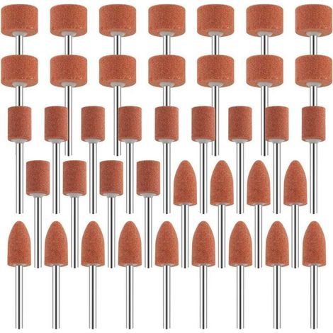 Jeu de 42 Meules en Oxyde d'Aluminium Mèches de Ponçage avec Tige de 1/8" Compatible avec Dremel pour Meulage, Polissage Ébarbage métaux (1/4)