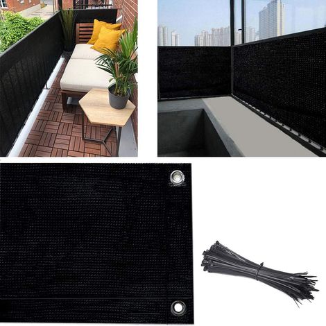 Noir Brise-vue pour balcon en polyester 90 x 500 cm - Bâche de confidentialité pour balcon, protection UV, terrasse en polyester, décoration pour balustrade de balcon, terrasse et jardin