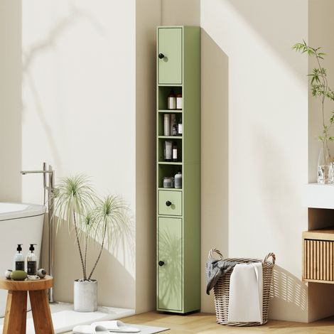 armoire de salle de bain, armoire étroite 20×20×180 cm avec tiroir et 4 étagères ouvertes pour petit espace, vert (1/5)