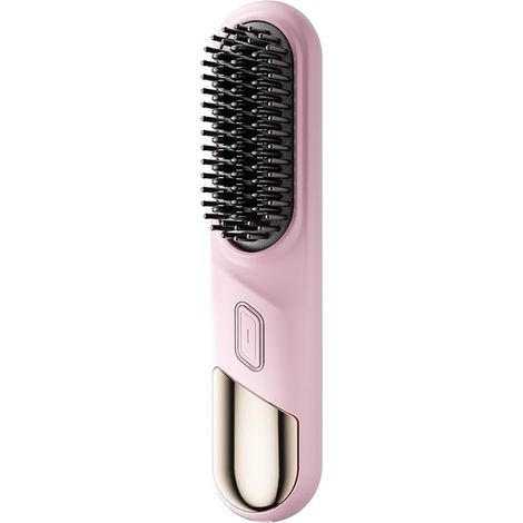Peigne lisseur sans fil portable - Format mini voyage - Revêtement céramique - Conception anti-brûlure (Rose) (1/4)