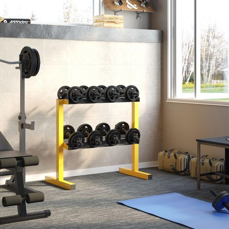 Supporto per manubri 92.5x50.5x80.5 cm, a 2 ripiani, portata 270 kg, acciaio, giallo (1/5)