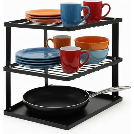Support à Assiettes Anti-basculement pour Placard de Cuisine, étagère d'angle 25 x 25 x 19 cm, Noir (1/5)
