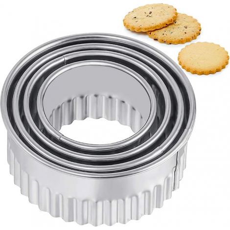 Emporte-pièce rond, 4 pièces, emporte-pièce de cuisine en acier inoxydable pour pâte à sucre, pâtisserie, gâteaux, beignets, fondants, biscuits (1/5)