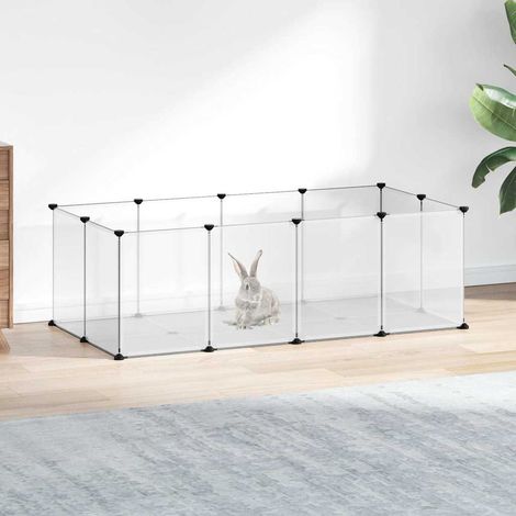 Enclos pour petits animaux modulable 144 x 74 x 46,5 cm – Cage transparente en PP et acier avec tapis antidérapants – Parc intérieur pour lapins, cobayes, chiots et chatons (1/5)