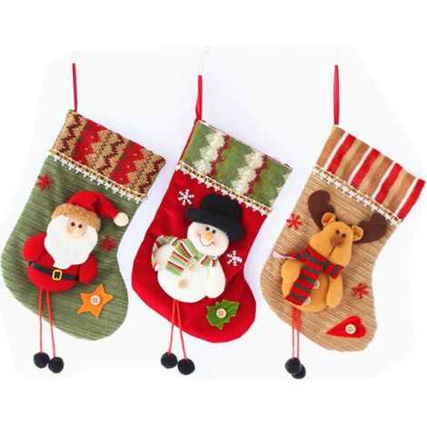 Weihnachtsmannstiefel-Dekoration, 3 Weihnachtsstrümpfe für den Kamin, befüllbare Weihnachtsmannstrümpfe, hängende Strümpfe für die Weihnachtsdekoration, Geschenktüte, Socken, Süßigkeitentüte, mit