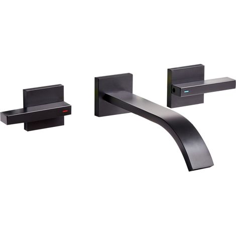 Wall Mounted Basin Mixer Tap BERRACO Brass Black (1/5)