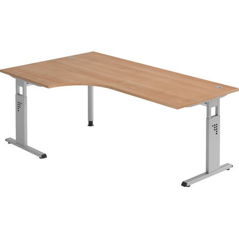 bümö Schreibtisch Serie-O Eckform: 200 x 120 cm  Nussbaum Silber (1/5)