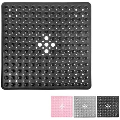 FENOPLASTICATapis de Douche 53x53cm, Tapis de Douche Extra carré antimoisissure Noir,Tapis antidérapant pour Baignoire, Douche avec ventouses, Trous de Drainage,Bain lavables Machine pour Enfants âgée (1/4)