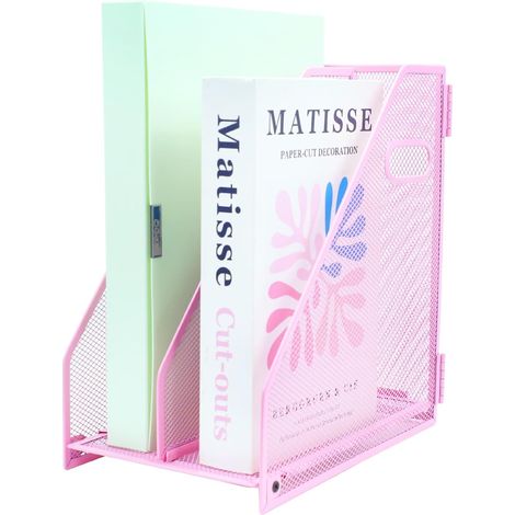 Organiseurs de bureau en métal avec 2 compartiments verticaux pour dossiers, classeurs, organiseurs de documents pour la maison, le bureau et la salle de classe,rose (1/5)