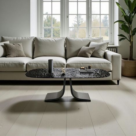 Table basse verre ondulé noir, pied ouvert LIGURIE (1/3)