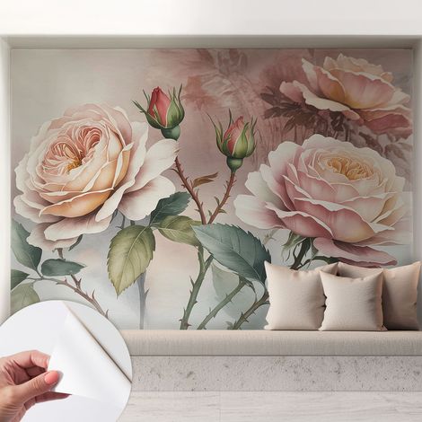 Carta da parati autoadesiva - fotomurale - decorazione parete - murale - adesivo da muro - Rose pastello 208x146 cm (1/5)