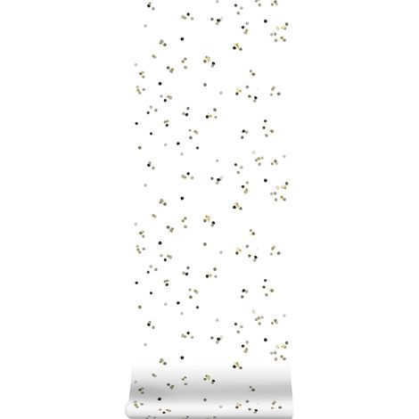 vtwonen - Vliestapete - Punkte/Confetti - Weiß/Schwarz/Gold - 10m x 52cm