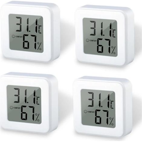 Lot de 4 thermomètres numériques LCD - Hygromètre d'intérieur - Température et humidité - chambrebébé, cave, serre, bureau (blanc) (1/4)